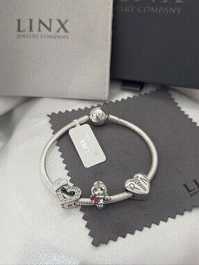 Linx Snake Chain Bracelet & Registered Nurse Themed Charms 925 sterling silver